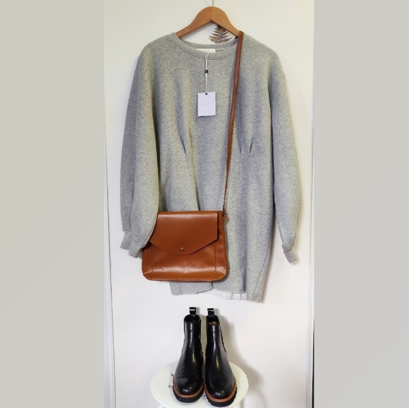 L'Academie Dresses & Skirts - Revolve L' Academie Bishop Sleeves Oversized Grey Sweater Shift Dress